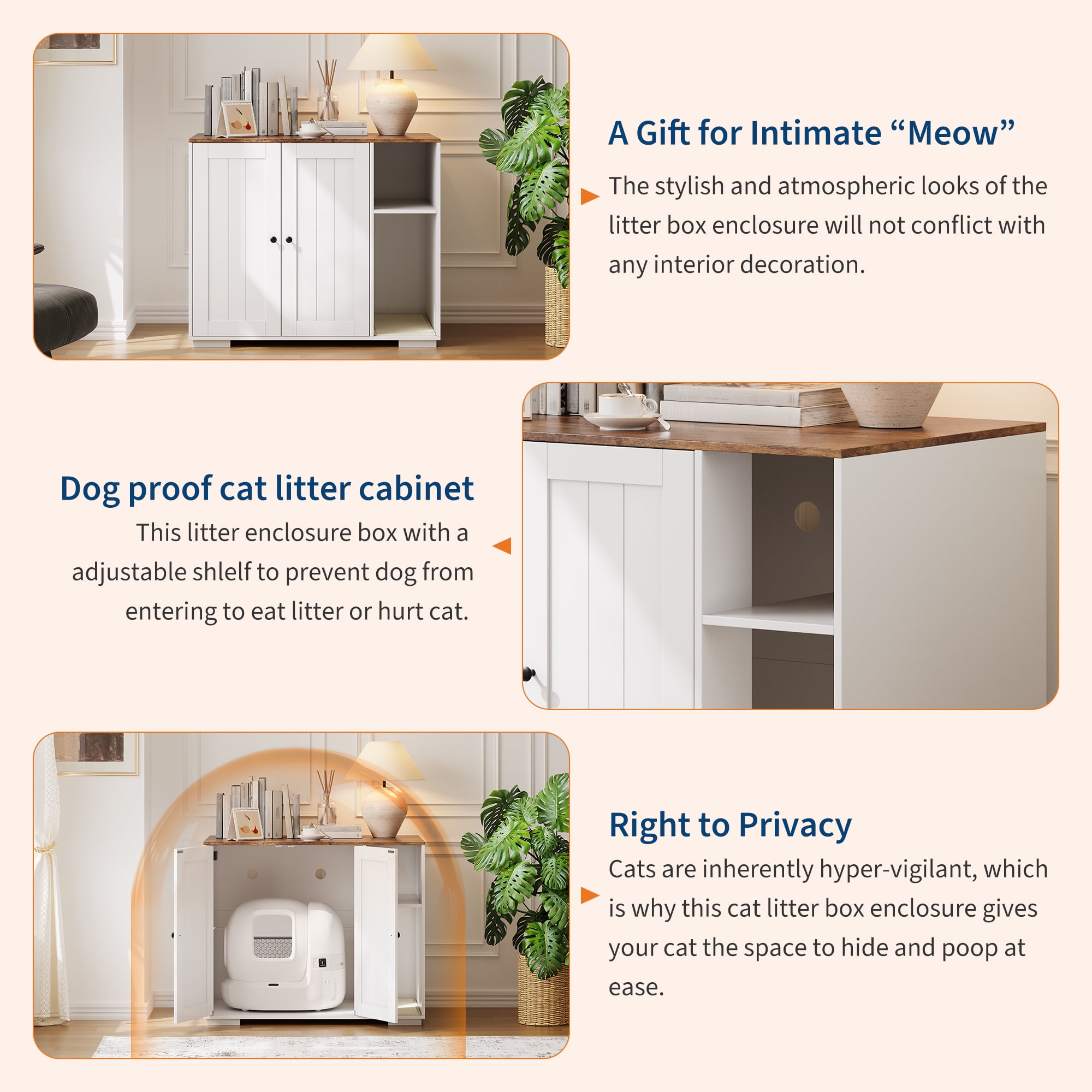 Cat Litter Enclosure for Litter Robot 3/4 with Power Outlet, Dog-Proof Shelf, and Litter Collector