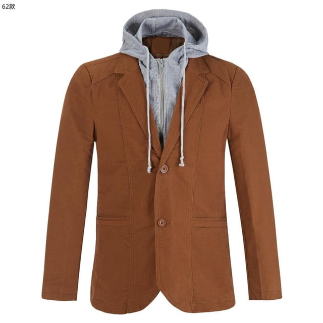 Traje de hombre con capucha y sombrero extraíble con costuras, traje informal ajustado de dos botones, chaqueta de una pieza de gran tamaño