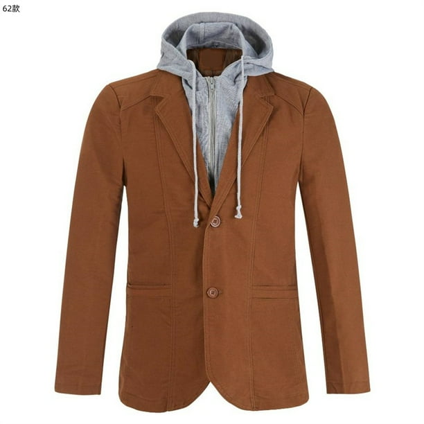 Traje de hombre con capucha y sombrero extraíble con costuras, traje informal ajustado de dos botones, chaqueta de una pieza de gran tamaño