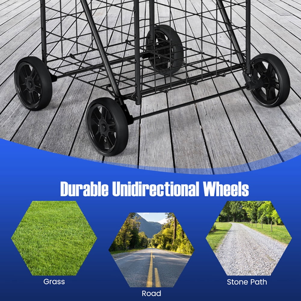 YYAo Grocery Shopping Cart, Utility Cart, Trolley Cart, Portable Folding Shopping Cart Utility for Grocery Laundry-Black