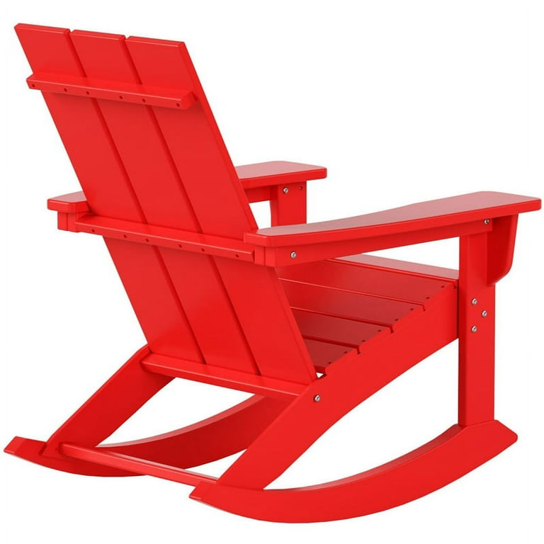 Costaelm Palms Outdoor HDPE Plastic Adirondack Rocking Chair Red