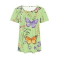 thumbnail image 4 of Oplxuo Ladies Trendy Short Sleeve T Shirts for Women Butterfly Printed Crewneck Summer Blouse Dressy Casual Pleated Tunic Tops, 4 of 5