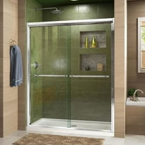 DreamLine Duet 36 in. D x 48 in. W x 74 3/4 in. H Semi-Frameless Bypass Shower Door in Chrome and Center Drain Biscuit Base