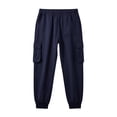 thumbnail image 4 of Men's Casual Solid Color Cargo Pants, Loose Fit Elastic Drawstring Waist Athletic Workout Trousers with Multi Side Flap Pockets Navy M, 4 of 6