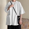 thumbnail image 6 of sunsanly Summer Men T-shirt Round Neck Loose Mid Length Solid Color Plus Size Pockets Half Sleeves Streetwear Outdoor Top, 6 of 8