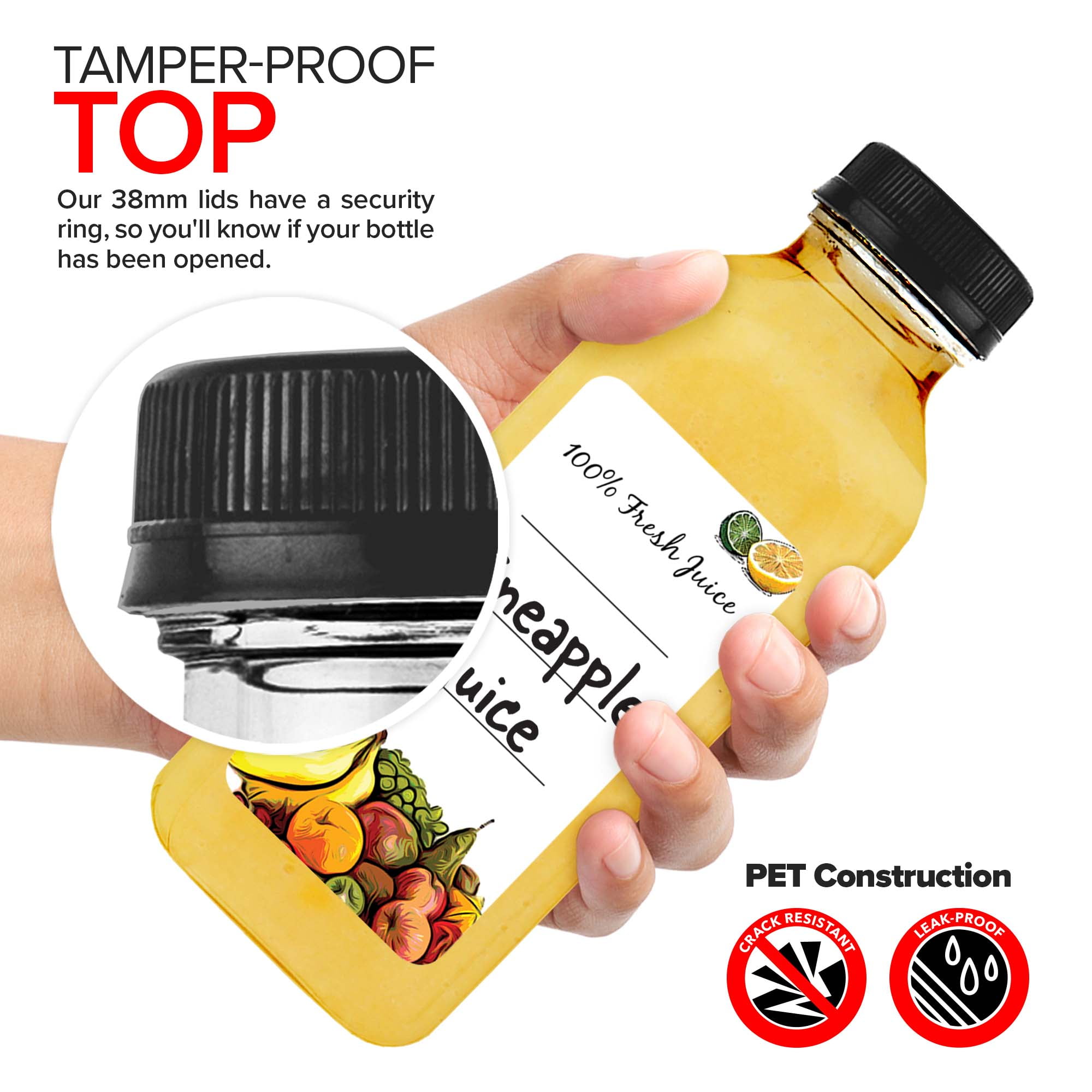 Juice Bottles with Caps for Juicing & Smoothies, Reusable Clear Empty Plastic Bottles with Caps, 16 Ounce Drink Containers for Mini Fridge, Juicer Shots, Small Water Bottles Bulk 16 oz (12 Pack)