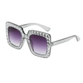 thumbnail image 2 of Rhinestone Square Sunglasses Crystal Bling Oversized Sun Glasses Uv Protection Fashion Shades For Beach Cycling Outdoor Activities(Purple-14.6Cm), 2 of 9