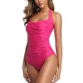 thumbnail image 4 of CHGBMOK Womens One Piece Swimsuits Tummy Control Ruched Front Cross Bathing Suits Tie Back Slimming Backless Swimwear, 4 of 6