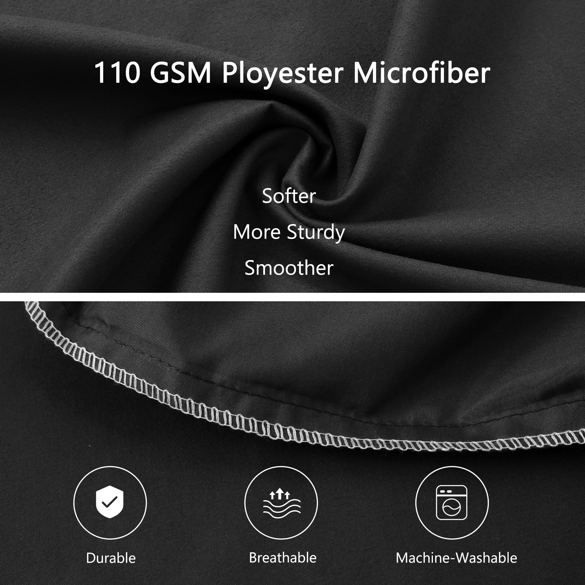 Unique Bargains 2-Piece Soft Microfiber Pillowcases, Standard, Black