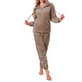 thumbnail image 2 of Conjunto de pijama para mujer INSPIRE CHIC de felpa, de manga larga, suelto y esponjoso, con pantalones con bolsillos, ropa de dormir cálida para invierno, color marrón, 2 of 6