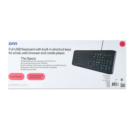 ONN WIRED USB KEYBOARD INTERNET KEYS USB-A STANDARD KEYBOARDS WITH USB COMPUTER KEYBOARD, GRAY, 1 PACK