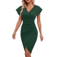 thumbnail image 2 of formal Dresses for Women Wedding Guest Dresses Women's Casual V Neck Wrap Dress With Flounce Sleeves Bodycon Party Work formal Elegant Sexy Ruffled Midi Dress, 2 of 5