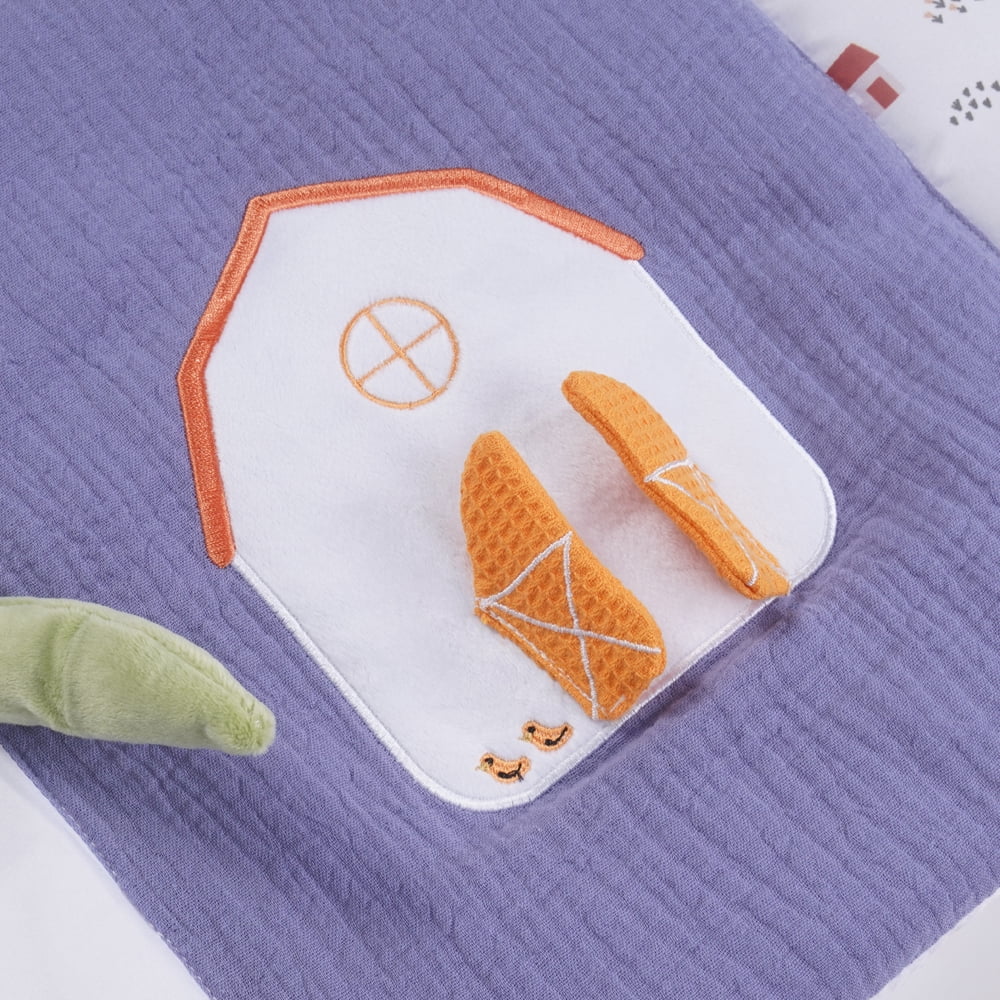 Buzz & Bloom Sweet Garden Baby Play Mat, Cotton Blend, Farm Theme with Animal Figures, Sensory Crawling Mat for Infant Tummy Time
