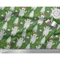 thumbnail image 2 of Soimoi Green Poly Georgette Fabric Snowflake & Bear Cartoon Printed Fabric 1 Yard 52 Inch Wide, 2 of 3