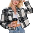 thumbnail image 5 of larppty Flannels for Women Cropped Shacket Jacket Fashion Plaid Button Down Shirt 2025 Fall Coat Tops (Dark Gray, S), 5 of 8