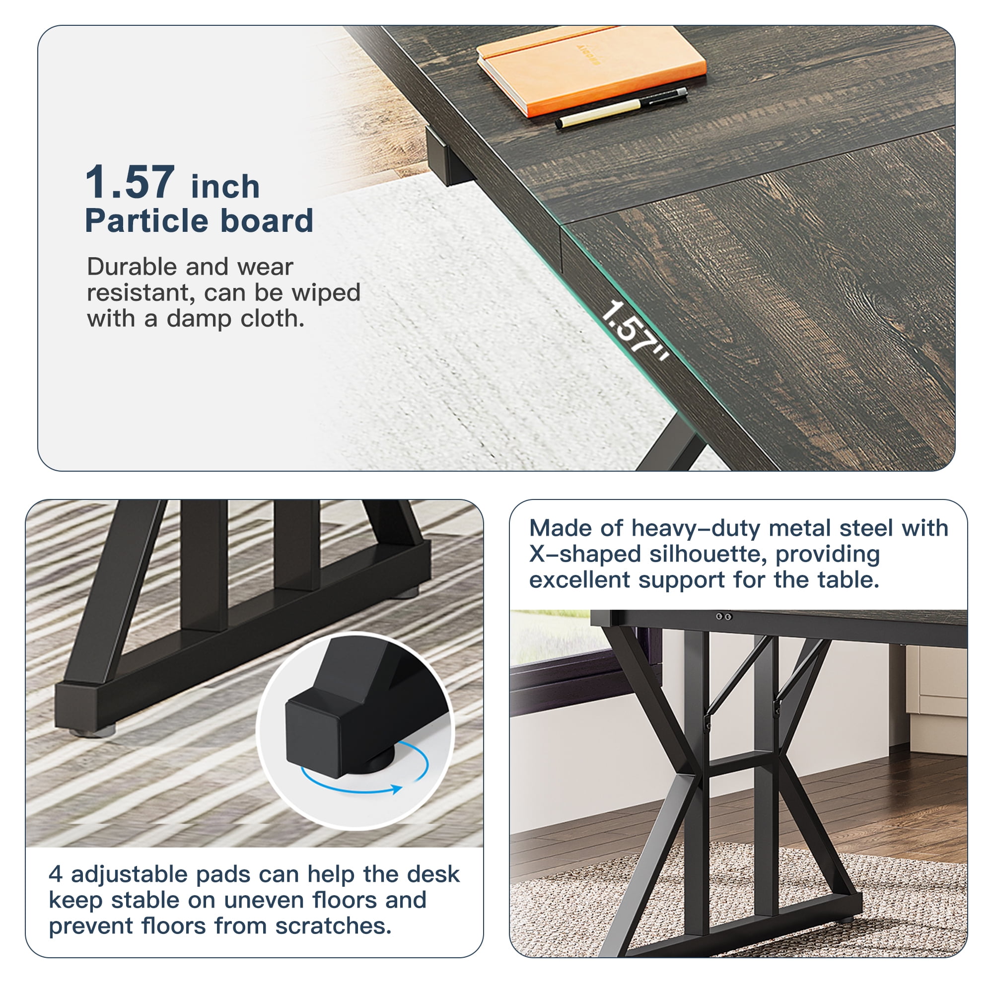 Demi Bonn 71" Farmhouse Dining Table, Wood Rustic Kitchen Table for 6 People, Large Rectangular Dinner Table for Dining Room, Home Office, Living Room Furniture, Black