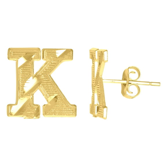 10k Yellow Gold Mens Initials Letter K Stud Earrings Jewelry Gift for Men