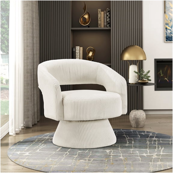 Modern Corduroy Swivel Accent Chair with Plush Upholstery and 360° Rotation for Living Room, Bedroom, Office