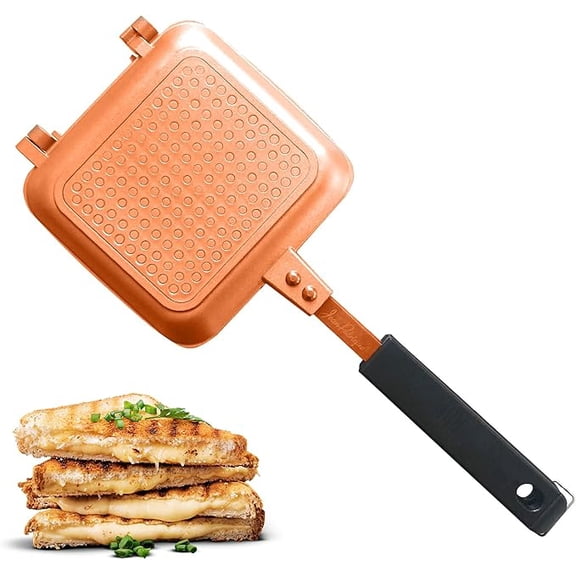 Jean-Patrique Stovetop Panini Grill Press Sandwich Maker, Copper – Ceramic Nonstick Grilled Cheese Maker with Handles - Indoor & Outdoor Double-sided Sandwich Toaster