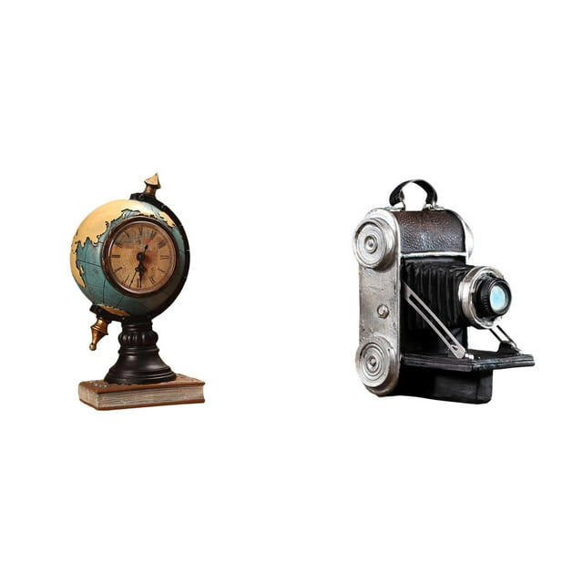 Figura de escritorio,Reloj de mesa con figura de globo terráqueo,decoración para oficina y hogar,Estatua de cámara,Figura coleccionable de estatua de cámara,Exhibidor de accesorios