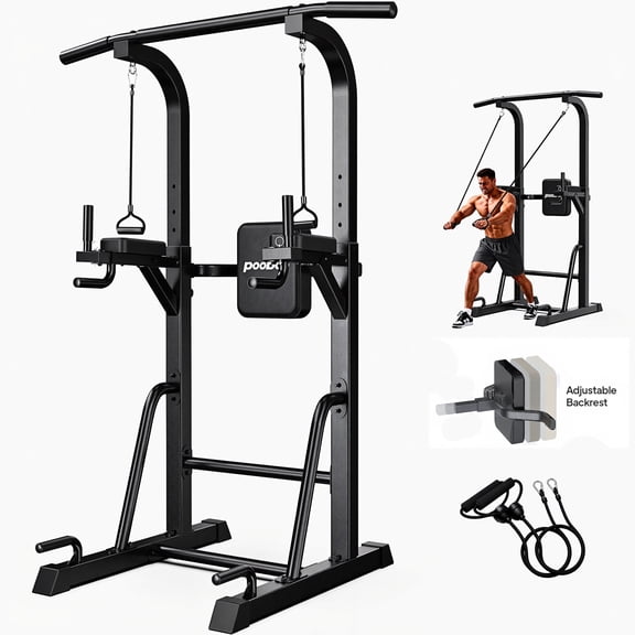 LNOW Multifunction Power Tower with Adjustable Backrest & Armrests Power Rack with Dip Station & Pull-up Bar for Home Gym, 450lbs