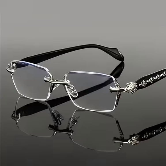 Retro Diamond Cut Frameless Glasses Unisex Lightweight Iron Frame Reading