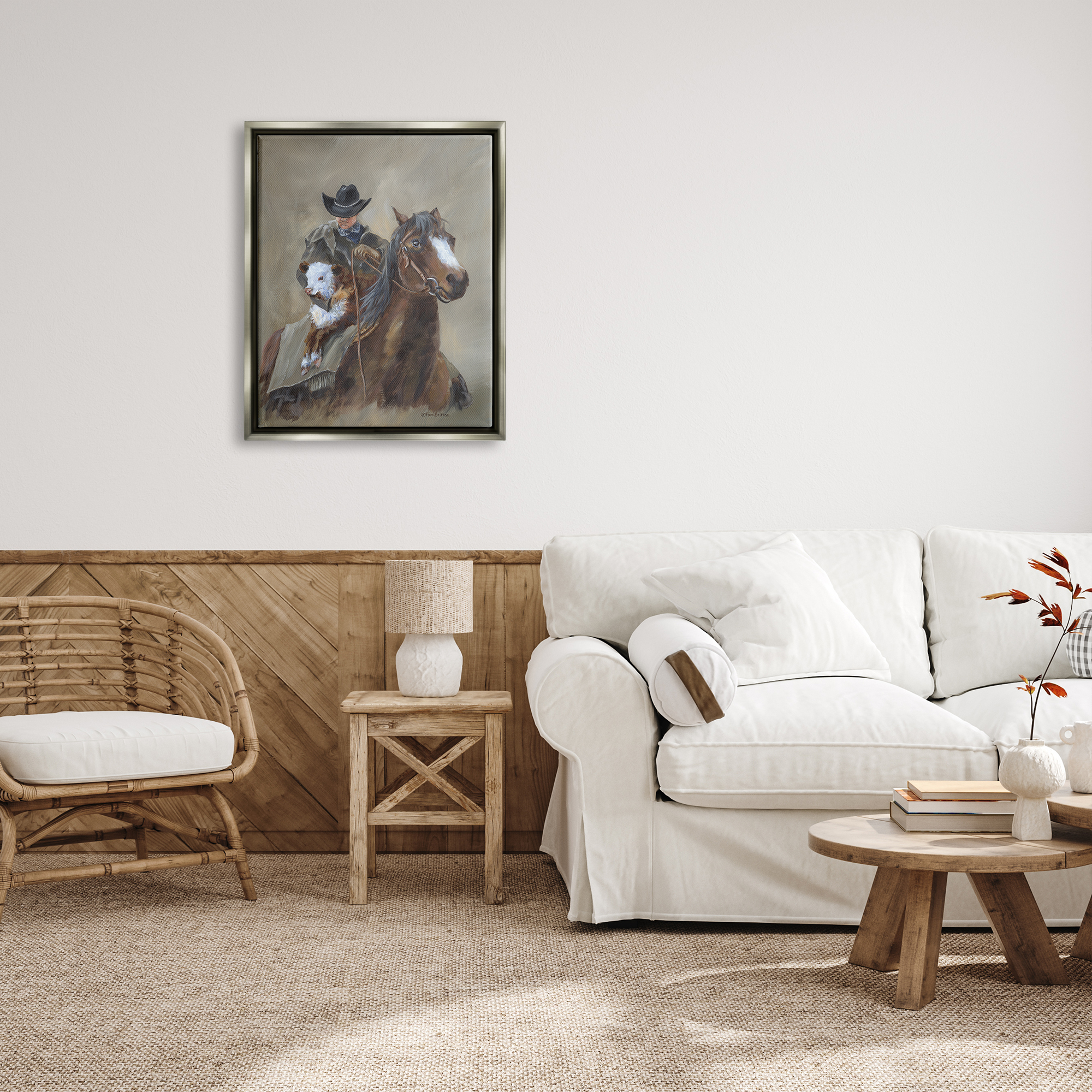 Stupell Ranch Cowboy Western Horse Animals & Insects Painting Gray Floater Framed Art Print Wall Art