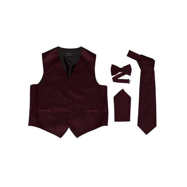Omega Button Vest Formal 4 piece Dress Kit - Wine Red/Black - Small