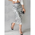 thumbnail image 5 of Sequin Skirt for Women High Waist Midi Skirt Sparkly Skirts for Night Out Cocktail Parties Silver Gray XXL, 5 of 9