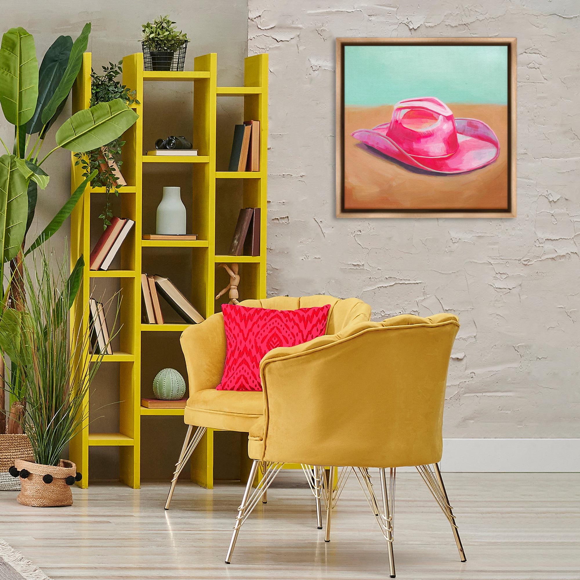 Stupell Industries Pink Cowgirl Hat Entertainment Painting Brown Floater Framed Canvas Art Print Wall Art, 25 x 25