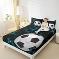 thumbnail image 4 of Homewish Geometric Hexagon Honeycomb Full Size Sheets,Football Soccer Game Bed Sheets,Blue Black White Sheet Sets For Kids,Microfiber Bedroom Decor,4 Pieces, 4 of 7