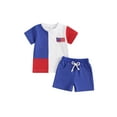thumbnail image 2 of Aojekbee 4th of July Toddler Boys Outfits Flag Embroidery Contrast Color Short Sleeve T-Shirts Elastic Waist Shorts 2Pcs Clothes Set, 2 of 10