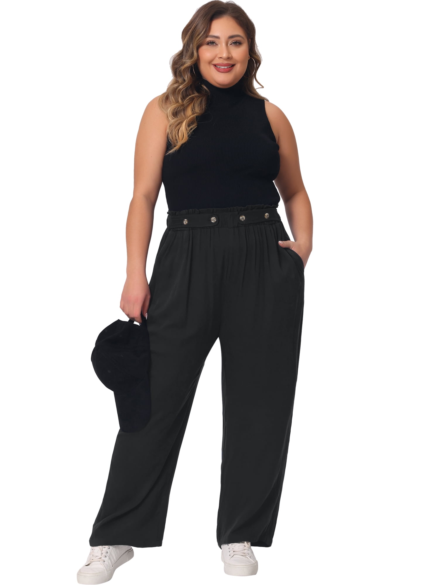 DARING DIVA Women's Plus Palazzo Stretchy High Waisted Wide Leg Pants 3X Black