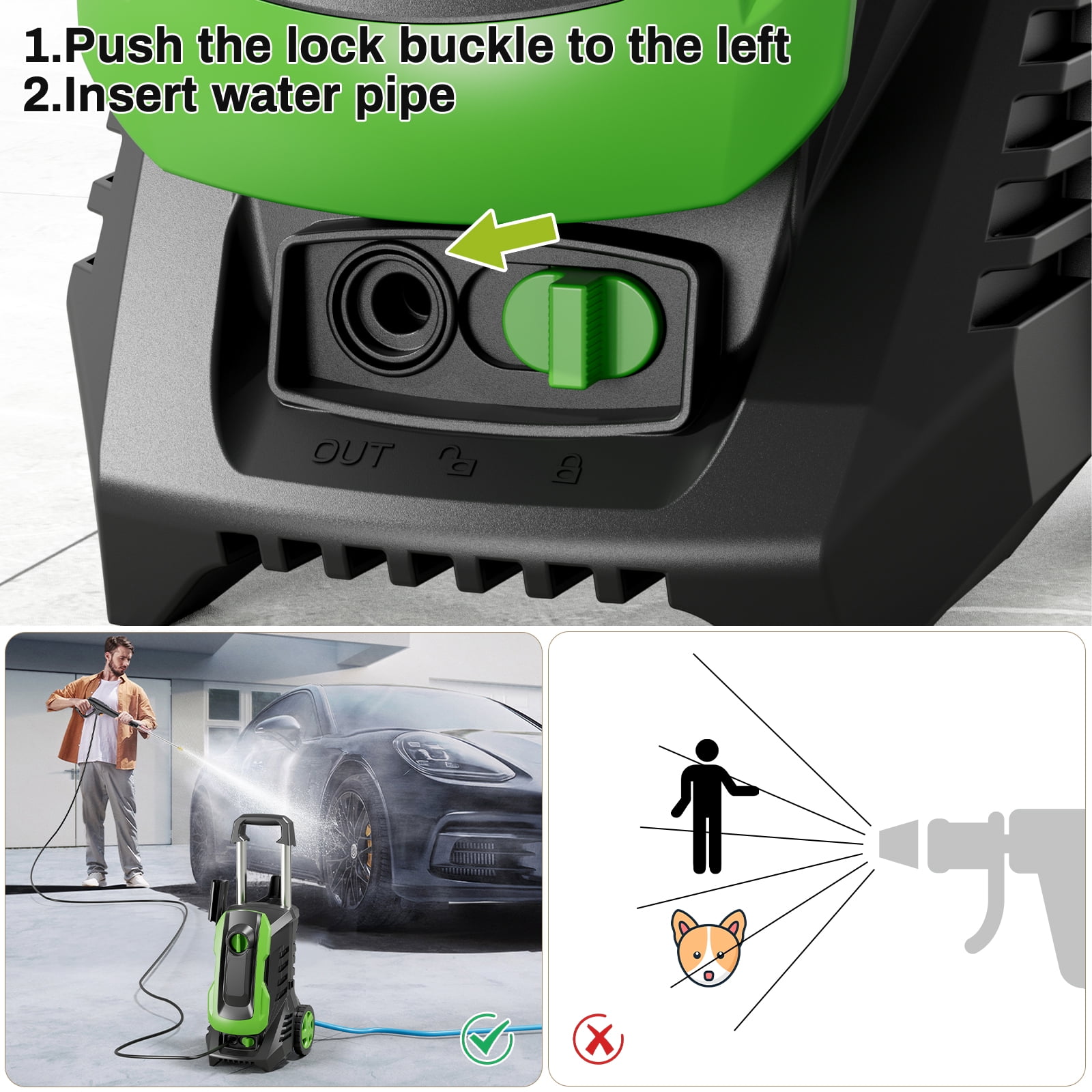 Pirecart Electric Pressure Washer 2700 PSI 1.7 GPM Power Washer with 4 Quick Connect Nozzles, Foam Cannon, Home/Driveway/Car Wash/Patio/Fence Power Washer with Surface Cleaner
