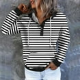 thumbnail image 3 of Kaemgyyd Womens Tops Button Collar Drawstring Hoodies Casual Long Sleeve Pullover Trendy Stripe Sweatshirts with Pockets, 3 of 5