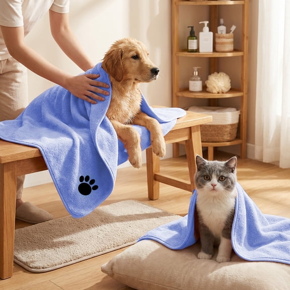 Super Absorbent Microfiber Pet Bath Towel - Extra Large Soft Quick Dry Grooming Towel for Dogs Cats, Coral Fleece Drying Cloth for After Bath Swimming Rain Walks