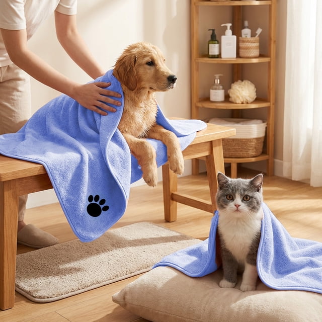 Pet Bath Towel Microfiber Super Absorbent for Dogs and Cats Large Soft Fast Drying Grooming Cloth