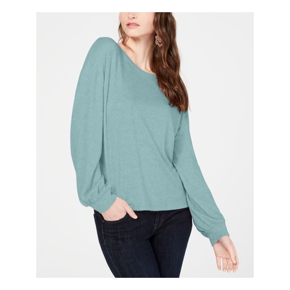 INC Womens Green Heather Long Sleeve Jewel Neck Top Size: L