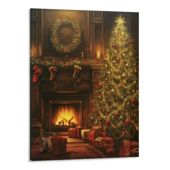 Shiartex  Christmas Canvas Wall Art Prints Tree Wreath Fireplace Picture for Holiday Decor 16x20 Inch