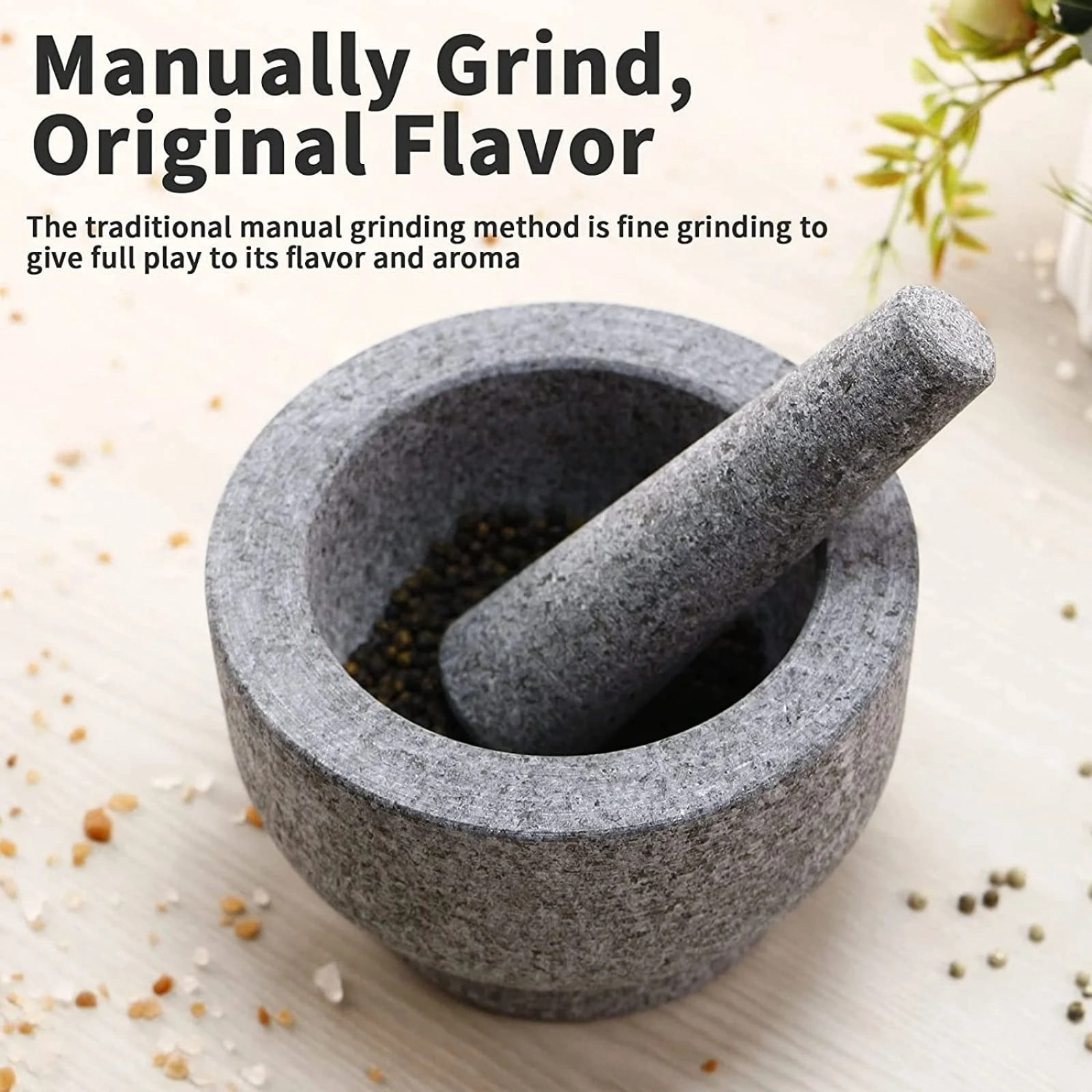 1 stone bowl, 1 stone rod, 1 lid Garlic Press Food Press For Asian Cuisine White