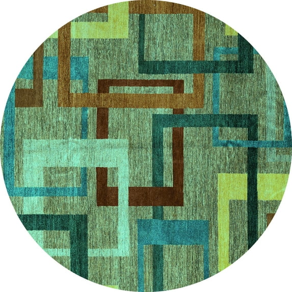 Ahgly Company Indoor Round Oriental Turquoise Blue Modern Area Rugs, 7' Round