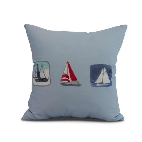 Simply Daisy, 20" x 20" Boat Trio, Geometric Print Outdoor Pillow, Blue