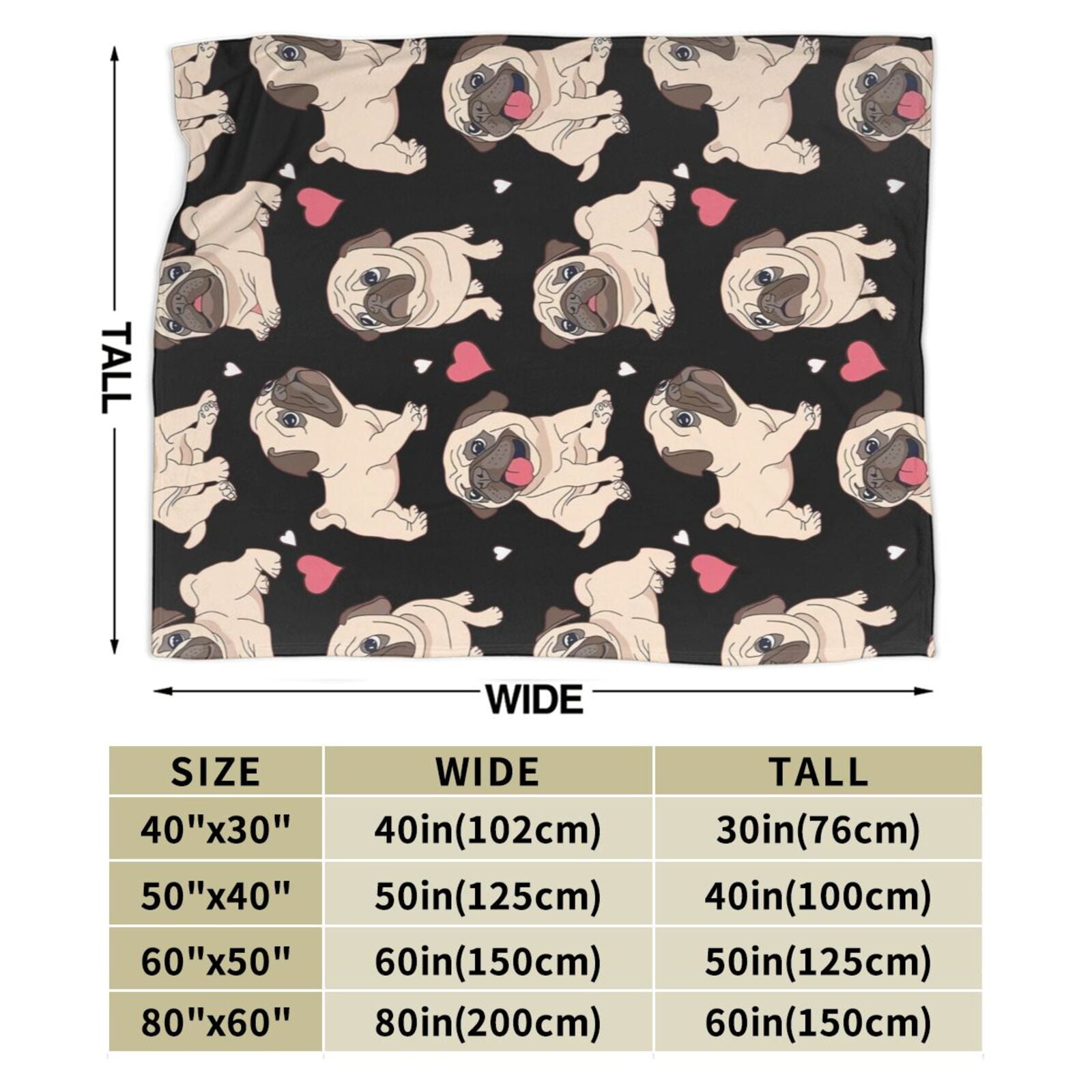 Wijzvio Pug Dog Throw Blanket Soft Fuzzy Fleece Blanket For Couch Bed Living Room Decoration 50"X40"