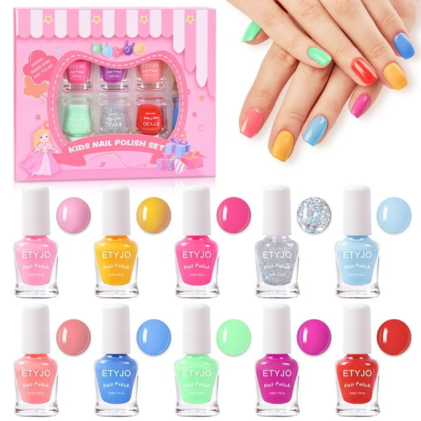 Set de esmaltes de uñas ETYJO Kids no tóxicos a base de agua, 10 colores