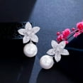 thumbnail image 6 of Dangle Drop Flower Pearl CZ Earring for Women Party Yellow Gold Plated Jewelry, 6 of 9