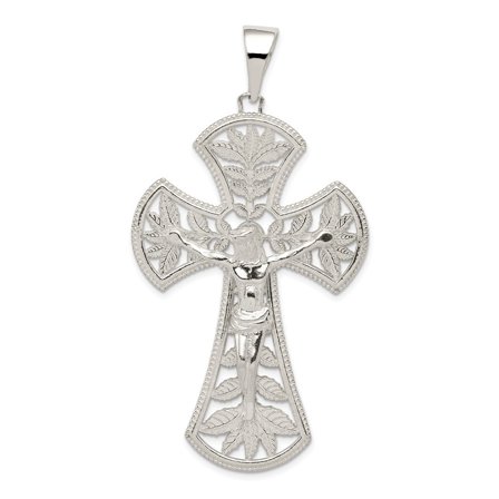 Sterling Silver Polished Leaf Large Inri Crucifix Pendant
