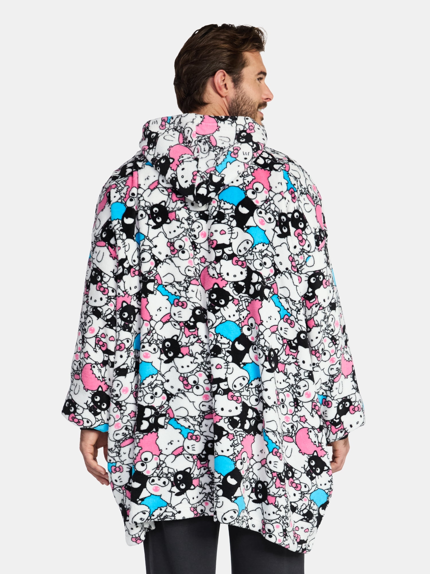 Hello Kitty & Friends Men's and Big Men's Oversized Graphic Hooded Sweatshirt, One Size Fits Most