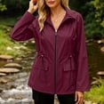 thumbnail image 5 of TEAJOPSUU Women's Zip Up Jackets with Flap Pockets Waterproof Collared Drawstring Waist Long Sleeve Jackets Outdoor Casual Hiking Daily Coats Burgundy, 5 of 6