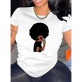 thumbnail image 1 of T-shirt Graphique Chic Décontracté Afro Puff pour Femmes - Mélange Confortable de Polyester, Col Rond, Manches Courtes, Haut d'Été Lavable en Machine pour la Fête des Pères, la Fête des Mères, le Nouvel An, le Festival du Printemps, la Saint-Valentin, 1 of 6