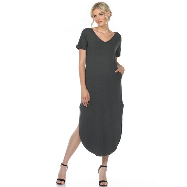 White Mark Robe Maxi à Manches Courtes à Col en V pour Femmes
